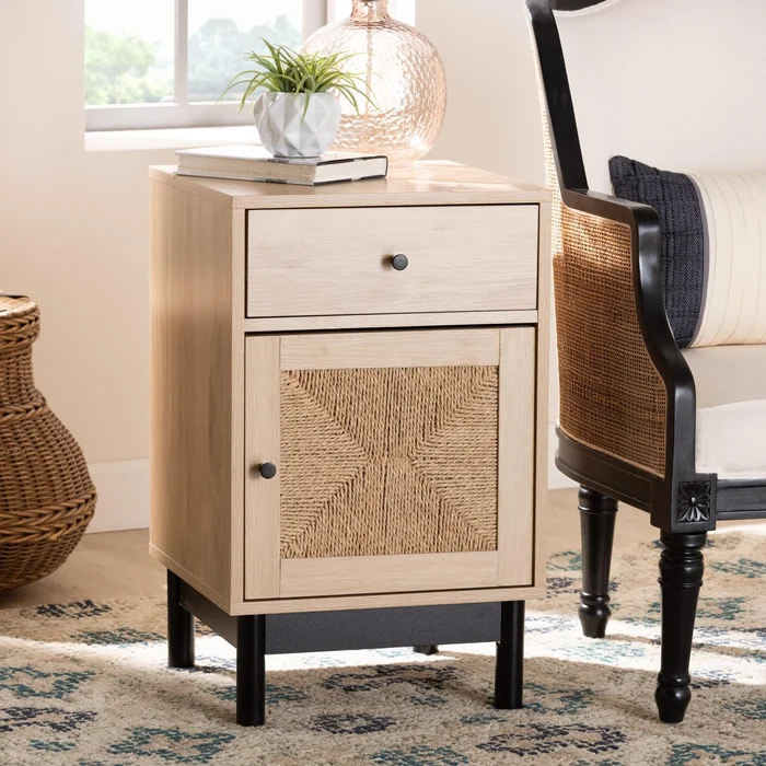 Cherelle Mid-Century Modern Light Brown and Black 1-Drawer End Table