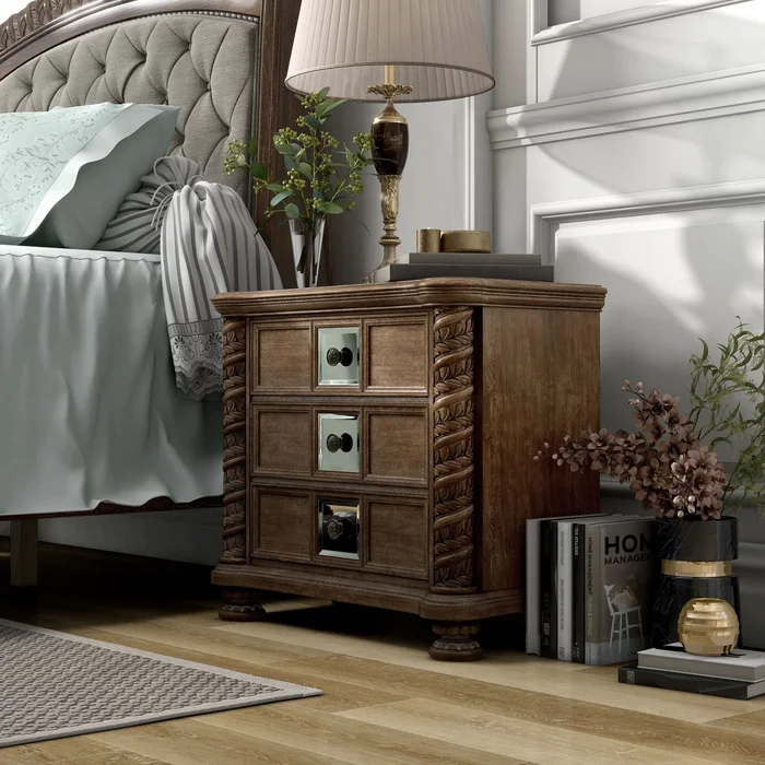 Cimarron Transitional Natural Wood 3-Drawer Nightstand by Furniture of America