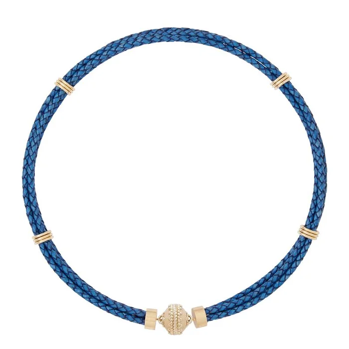 Clara Williams Aspen Braided Leather Denim Blue Necklace