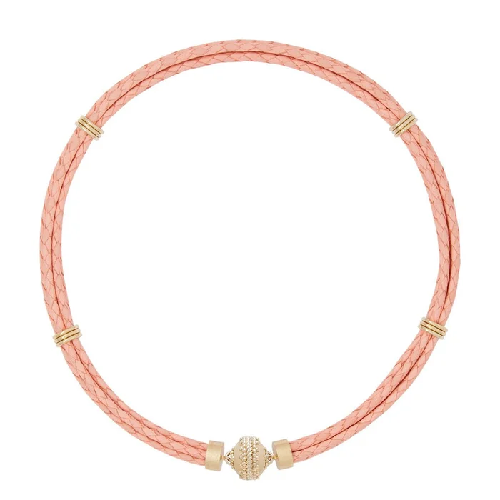 Clara Williams Aspen Braided Leather Pink Necklace, 16.5″