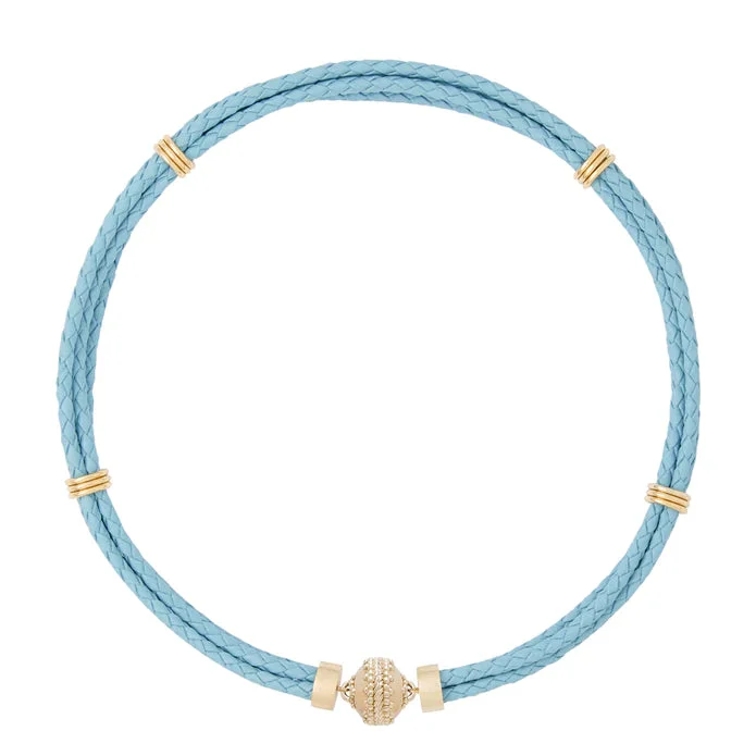 Clara Williams Aspen Braided Leather Powder Blue Necklace