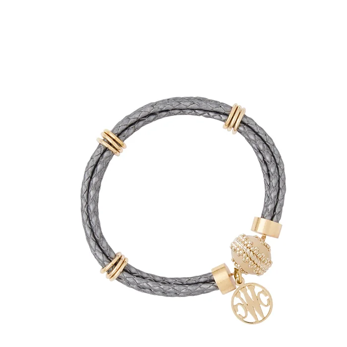Clara Williams Aspen Leather Braided Dark Silver Bracelet