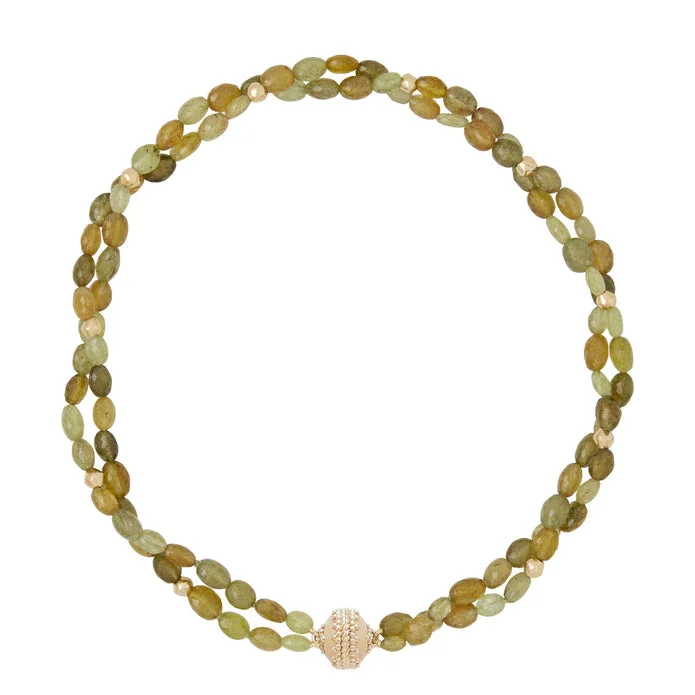 Clara Williams Peppercorn Dark Green Garnet Double Strand Necklace