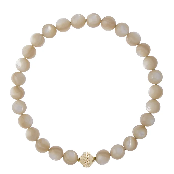 Clara Williams Victoire Mother Of Pearl 14Mm Necklace, 16.5″, Gold Clasp