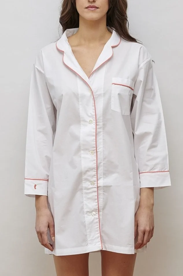 CLASSIC NIGHT SHIRT-WHITE/CORAL