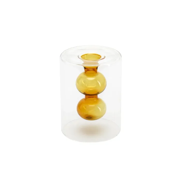 Clear Glass Cylinder with Orange Bubbles (A+D)