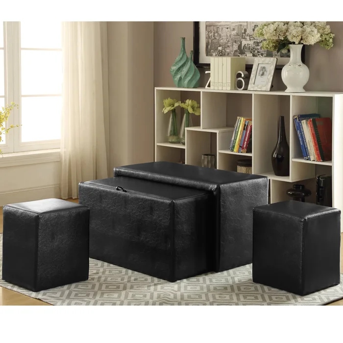 Cole Contemporary Faux Leather 4-Piece Nesting Bench and Ottoman Set by Furniture of America