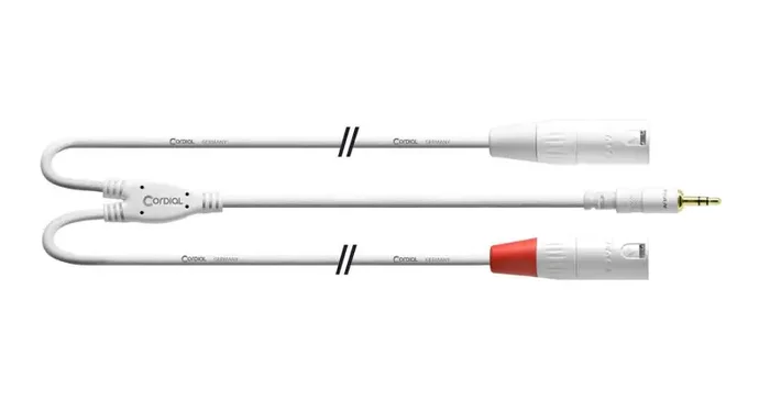 Cordial CFY WMM-LONG-SNOW, 3.5 mm Stereo Jack Plug to 2x Male XLR Y-Adapter Cable on Sale