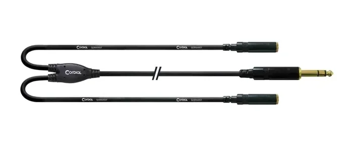 Cordial CFY0.3VYY, 1/4″ TRS Male to 2x 1/8″ TRS Female Y-Adapter Cable – 0.3 Meter