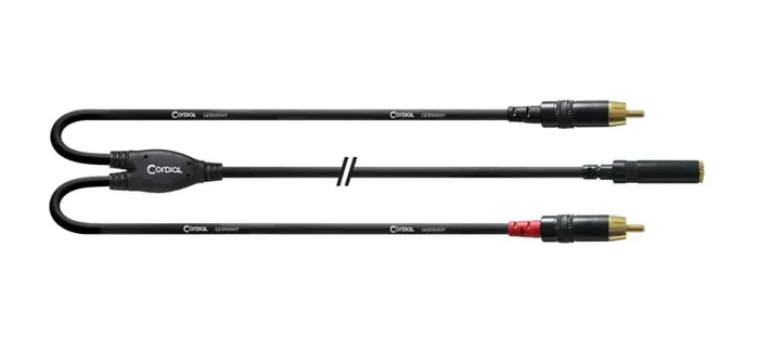 Cordial CFY0.3YCC, 1x 3.5 mm Stereo Mini Jack Socket to 2x Male Cinch Y-Adapter Cable – 0.3 Meter