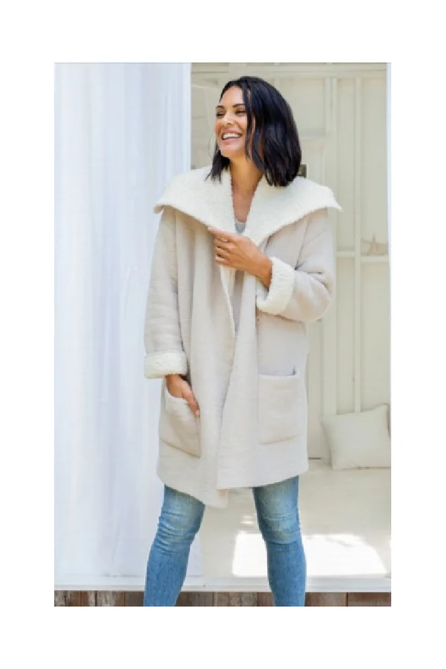 COZY CHIC SHEARLING DRAPE CAR COAT