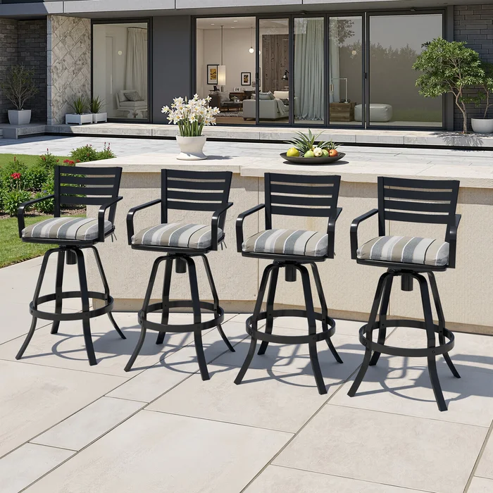 Crestlive Outdoor Cast Aluminum Swivel Bar Stool with Sunbrella Cushion – 18.5″ W x 18.5″ D x 45.67″ H