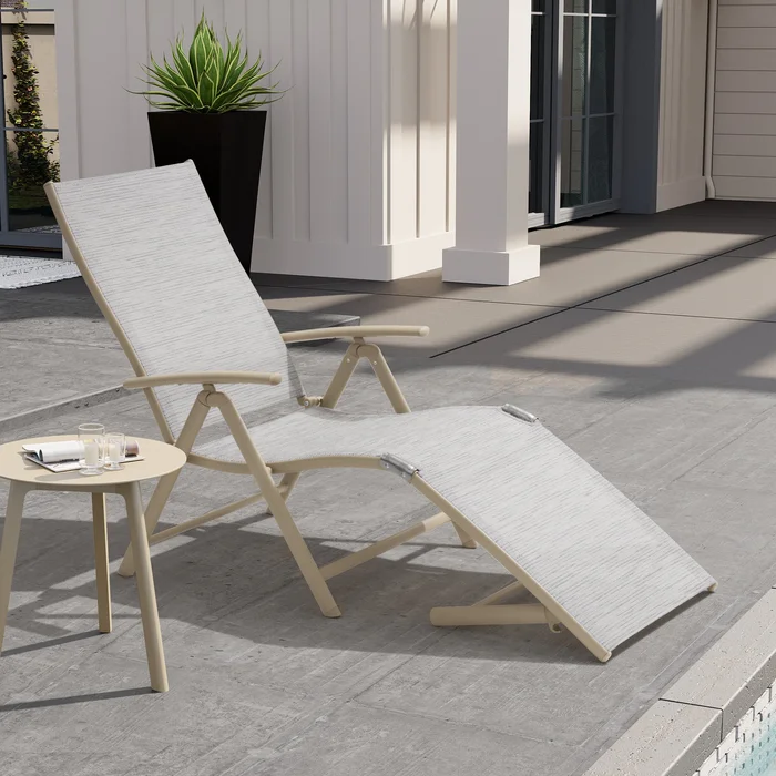 Crestlive Products Outdoor Aluminum Folding Adjustable Chaise Lounge Chair