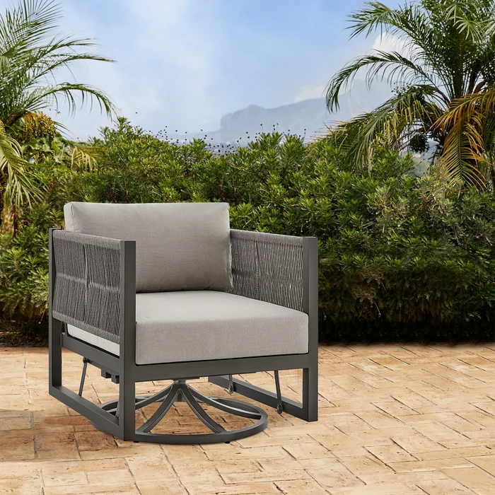 Cuffay Modern Aluminum and Rope Outdoor Patio Swivel Glider Chair
