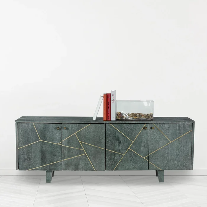 Dane River of Goods Grey and Gold-Colored Wood Cabinet with Metal Hardware – 54″ x 13″ x 20″