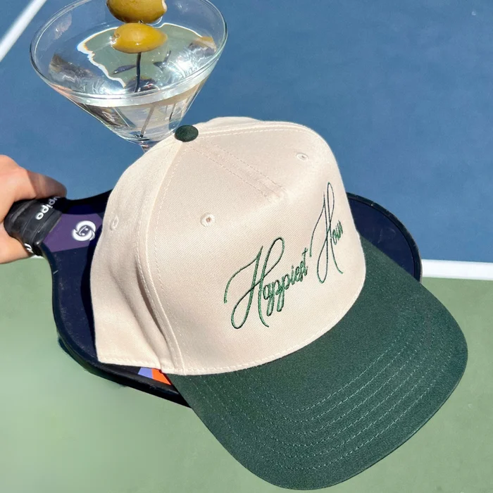 Dark Green/Natural Happiest Hour-Embroidered Hat