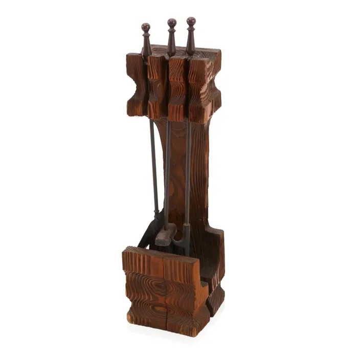 Dark Wood Vintage Fireplace Tool Set