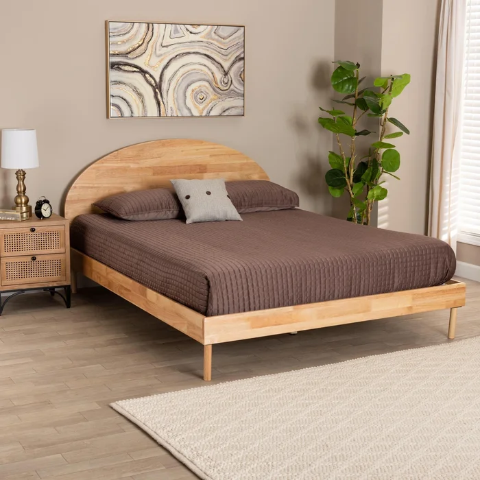 Denton Japandi Natural Brown Finished Wood Platform Bed-Queen