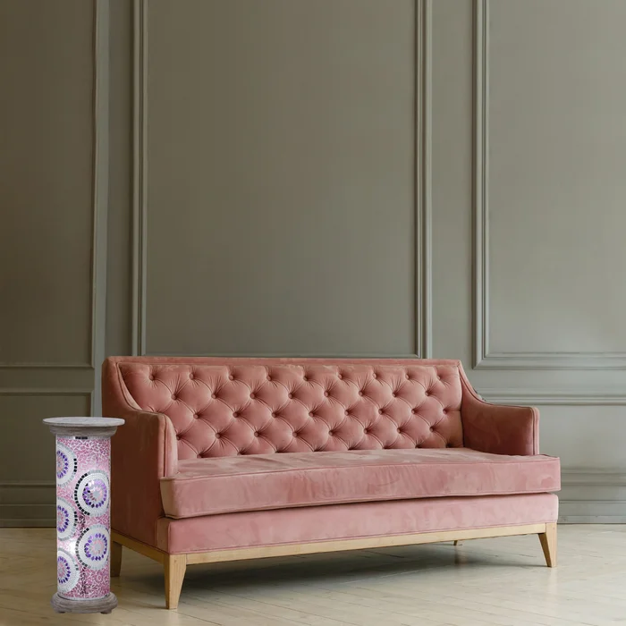 Diana River of Goods Pink/Purple/White Mango Wood and Glass Medallion Pattern 23-Inch Floor Lamp – 10.75″ x 10.75″ x 23″