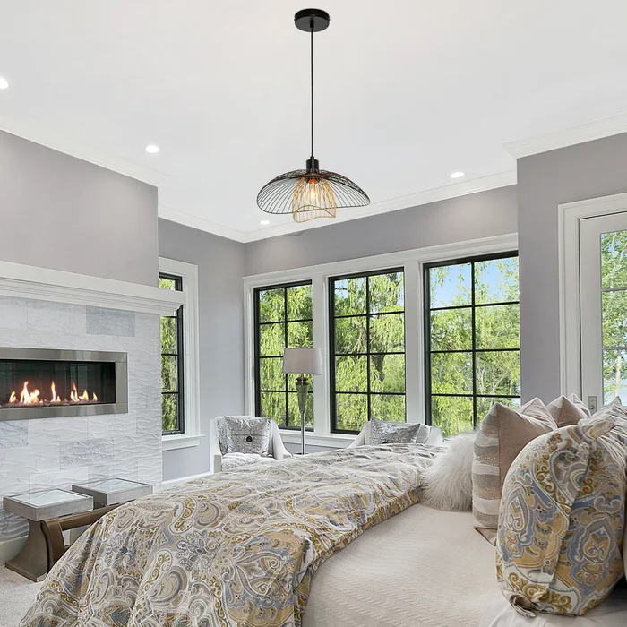 Elizabeth River of Goods Black and Gold Metal Double Shade 13.875-Inch Pendant Light – 14.375″ x 13.875″ x 9.75/57.75″