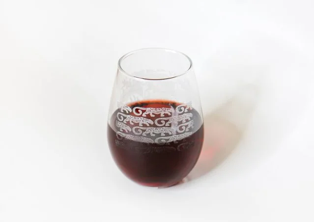 Etched Stemless Wine Glass: Designed by Pae White – Created for our 2020 Gala + Auction