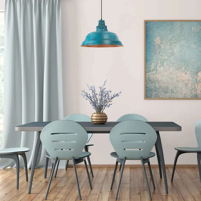 Fabron River of Goods Faux Blue Patina Metal 20.5-Inch Pendant Light with Adjustable Hanging Cord – 20.5″ x 20.5″ x 14/79″