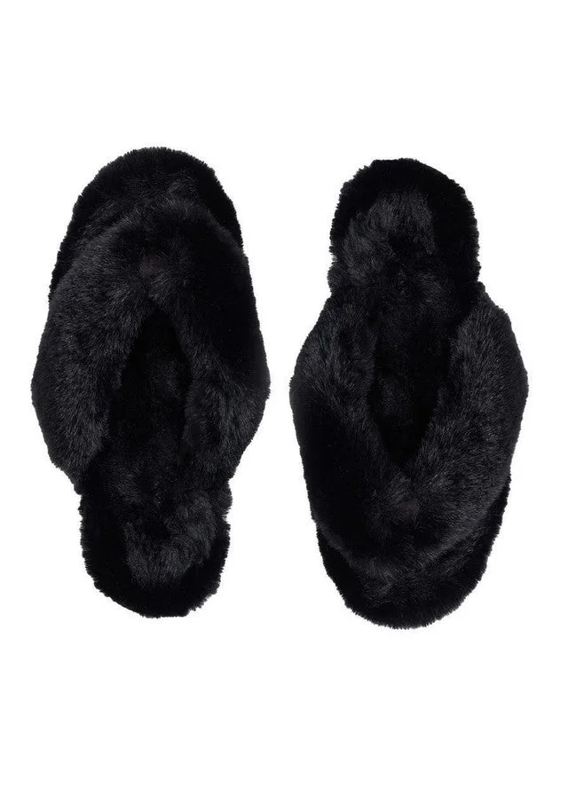 Fabulous Furs Black Fur Slipper