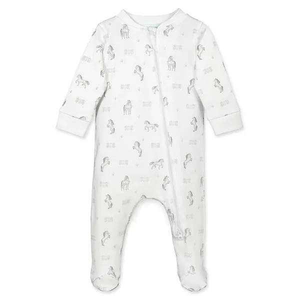 Feather Baby Horses On White Zipper Footie