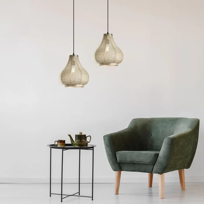 Felix River of Goods Antique Silver Metal Bell-Shade Pendant Lamp – 12″ x 12″ x 14.8/79.8″