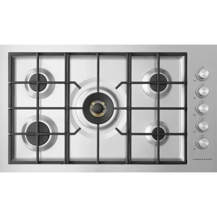 Fisher & Paykel Series 9 Contemporary Series CG365DLPRX2N 36 Inch Gas Cooktop with 5 Sealed Burners, Continuous Grates, Dual Wok Burner, Innovalve Technology, Auto-Reignition, Electronic Ignition and Wok Stand; Liquid Propane