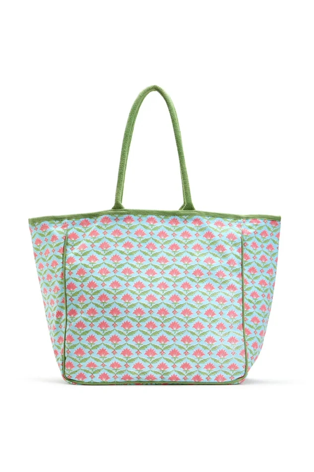 FLORAL BLOCK PRINT TOTE BAG