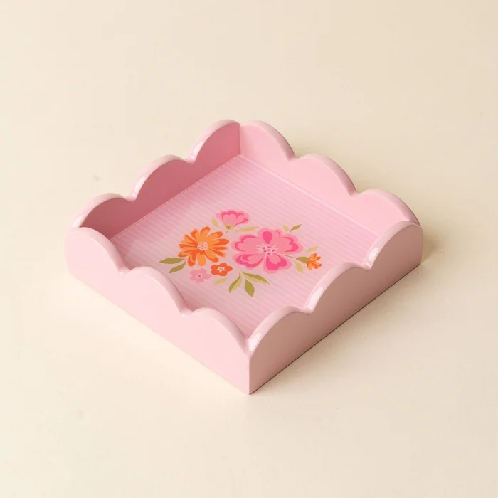 Floral Blush Scallop Trinket Tray