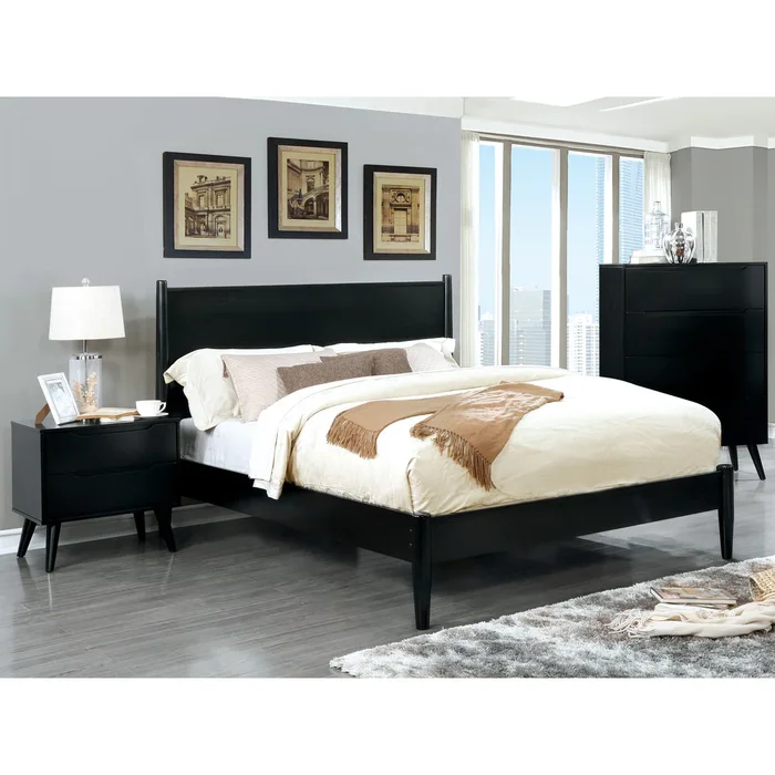 Fopp Mid-Century Modern Black Wood 3-Piece Platform Bedroom Set by Furniture of America