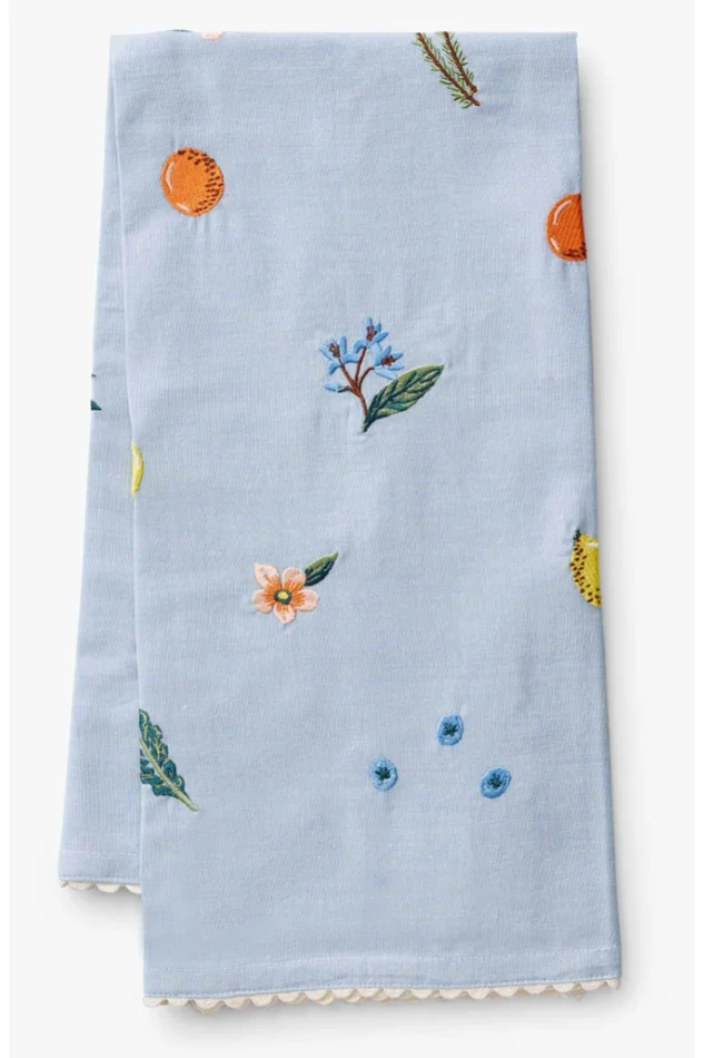 FRUIT STAND EMBROIDERED TEA TOWEL