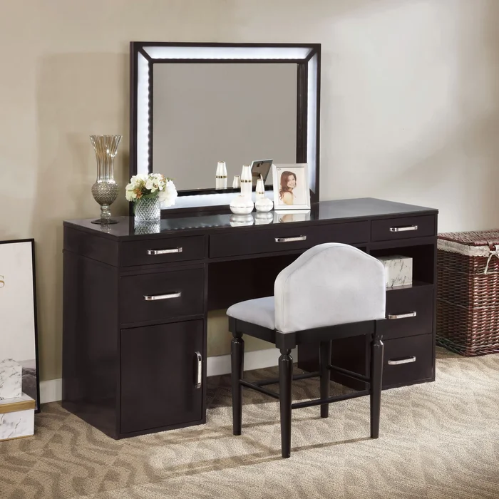 Furniture of America Zehr Contemporary Solid Wood 6-Drawer 3-Piece Makeup Vanity Set
