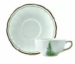 Gien Filet Noel Breakfast Cup & Saucer