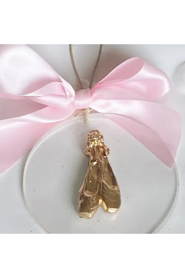 GILDED BALLET SLIPPER ORNAMENT ON ACRYLIC