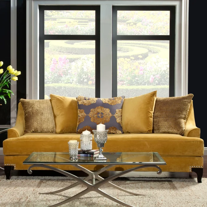 Gisc Contemporary Velvet Upholstered Sloped Arm Sofa by Furniture of America