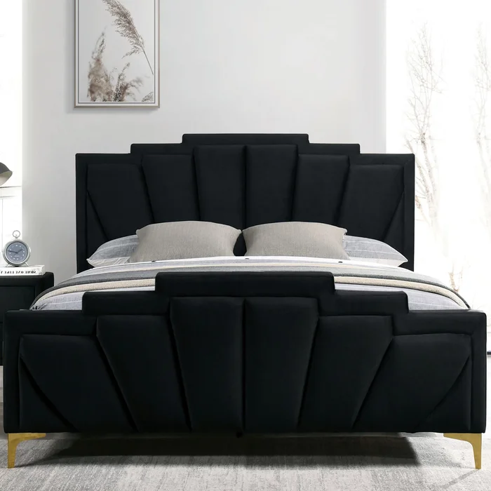 Glim Art Deco Steel Frame Tufted Upholstered Platform Bed by Furniture of America