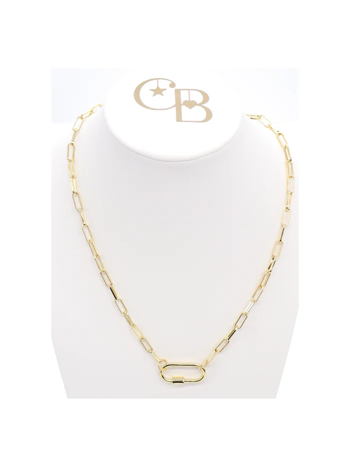 Gold 16″ Paperclip Carabiner Charm Necklace – Ashley