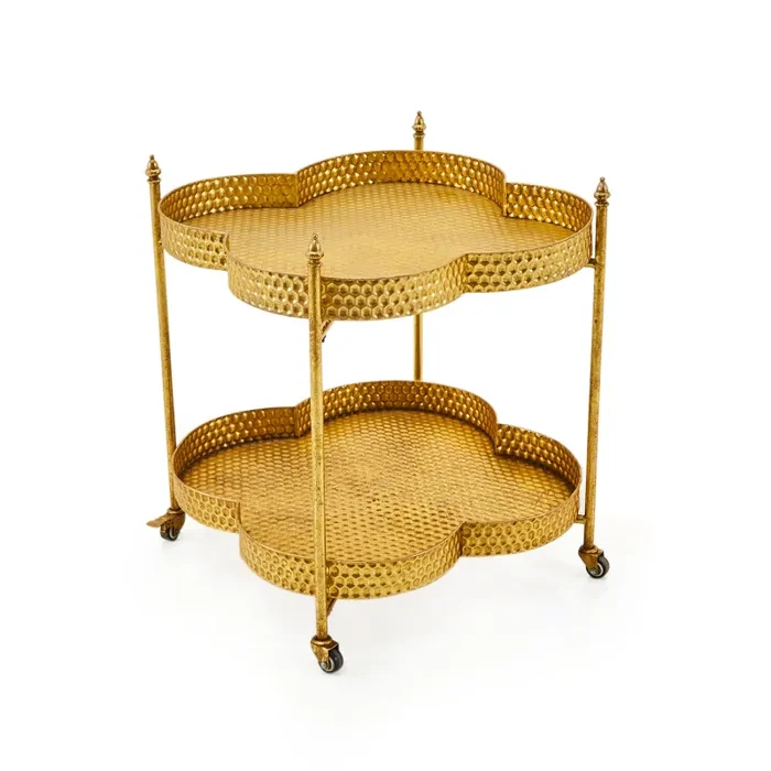 Gold Hammered Cloverleaf Bar Cart Hot on Sale