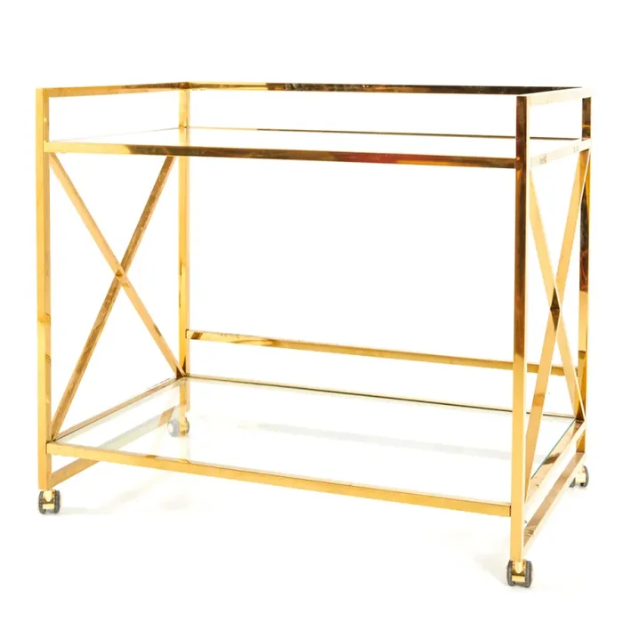 Gold X Glass Shelves Bar Cart