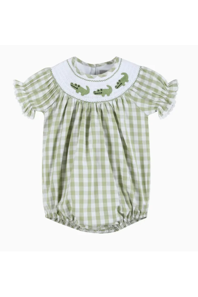 GREEN ALLIGATOR SMOCKED ROMPER