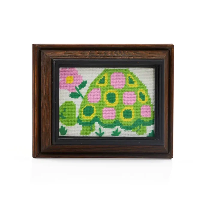 Green & Pink Floral Wood Framed Needlepoint Artwork (A+D) Online