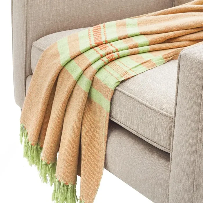 Green and Orange Turkish Towel Throw
