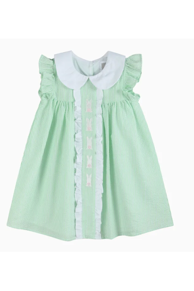 GREEN SEERSUCKER EASTER BUNNY RUFFLE DRESS