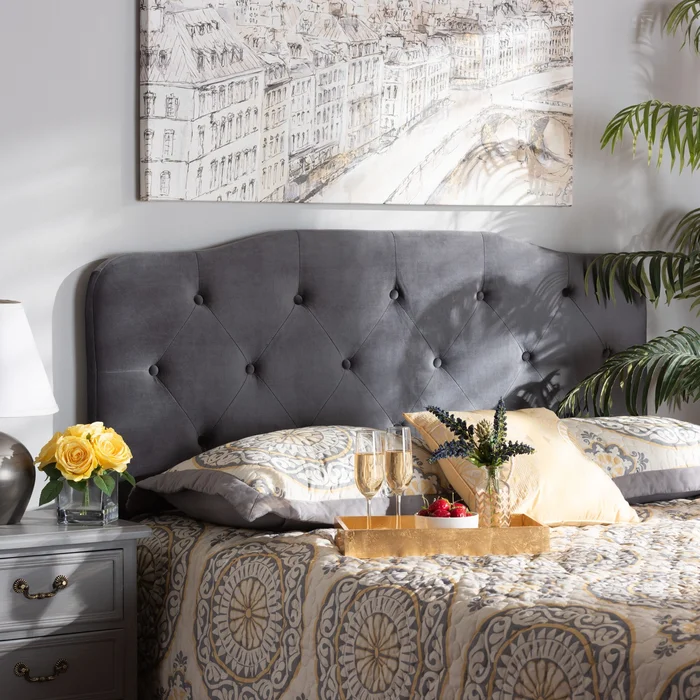 Gregory Modern and Contemporary Velvet Upholstered Headboard-Grey