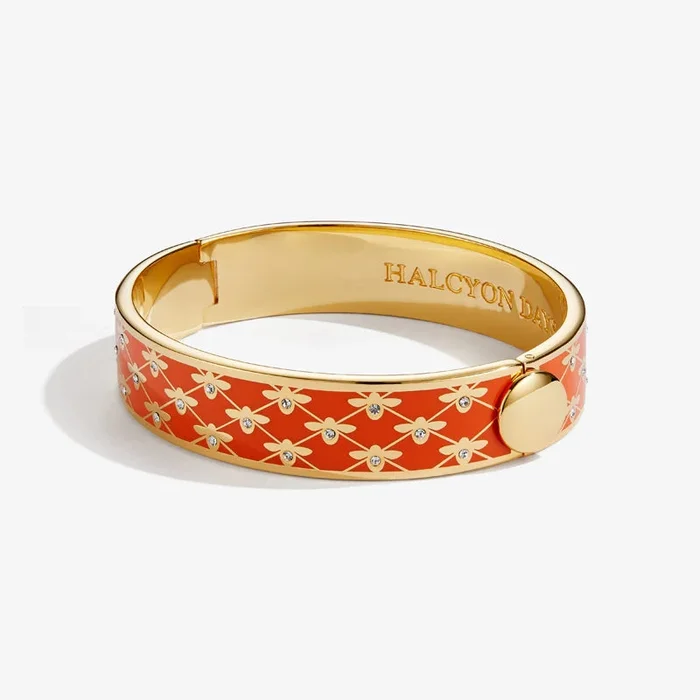 Halcyon Days 13Mm Bee Sparkle Orange/Gold Hinged Bangle