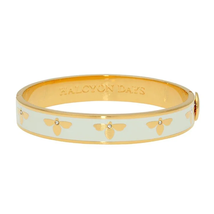Halcyon Days Bee Cream & Gold Hinged Bangle