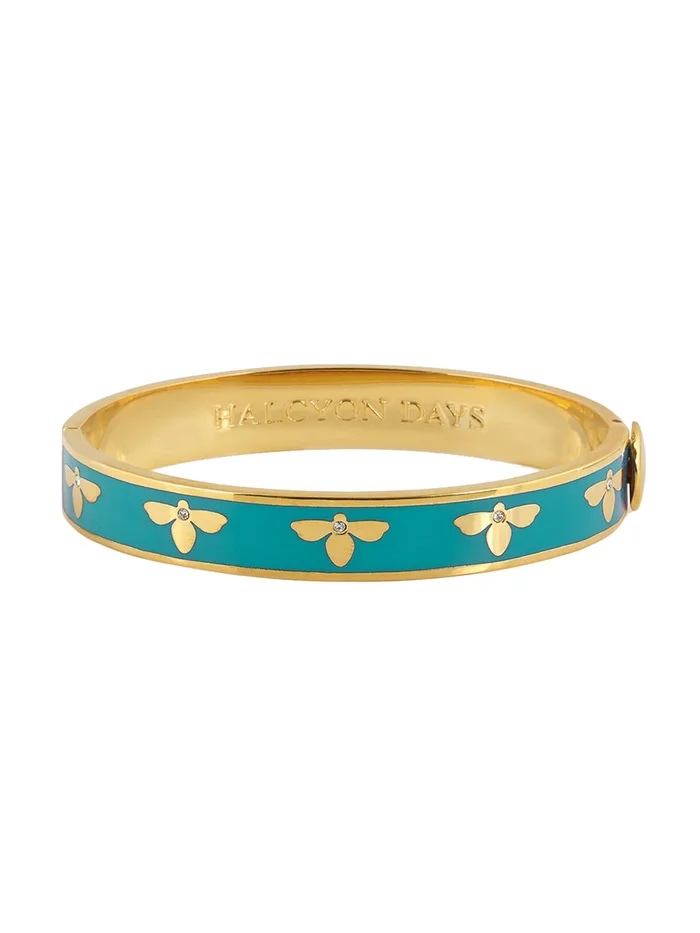 Halcyon Days Bee Turquoise & Gold Hinged Bangle